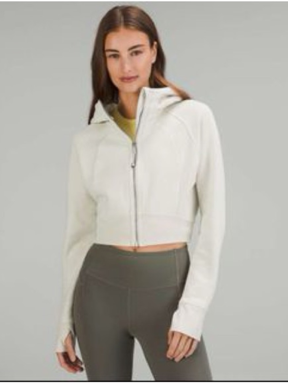 Lululemon Cropped Full Zip Hooded Scuba Bone, Size 12